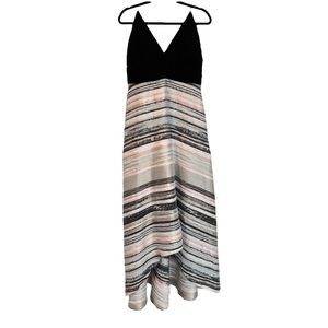 Badgley Mischka Black Neutral Stripe Formal Gown - 12